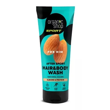 Organic Shop sportolás utáni sampon és tusfürdő mandulával és fehérjével, 200 ml