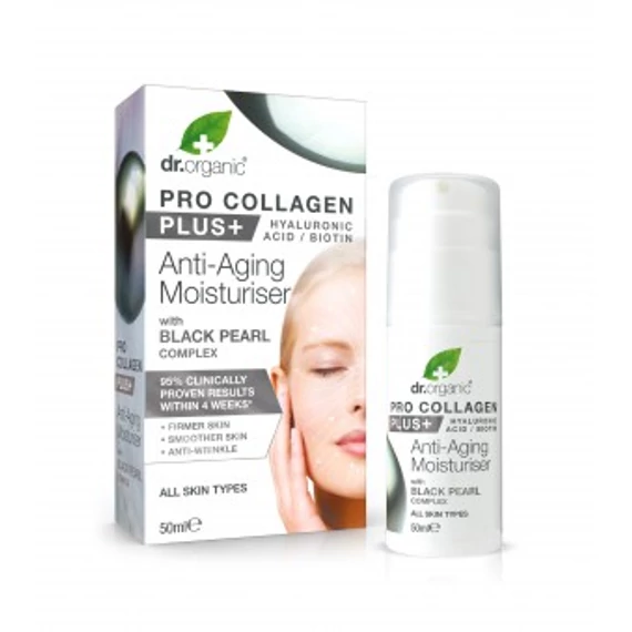 Dr Organic Pro Collagen Anti-Aging hidratáló arckrém fekete gyönggyel, 50 ml