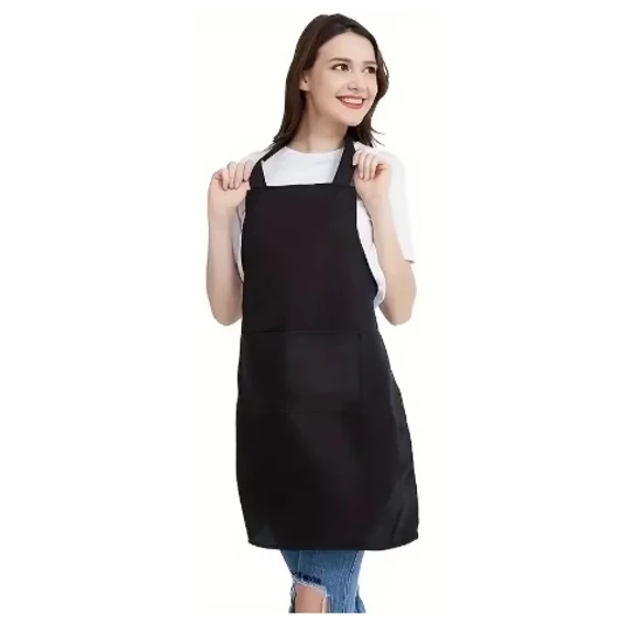 Hair Power állítható nyakpántos zsebes fodrász kötény, fekete