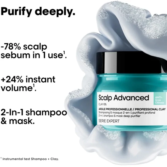 Loreal Scalp Advanced 2in1 mélytisztító sampon és pakolás zsíros hajra, 500 ml