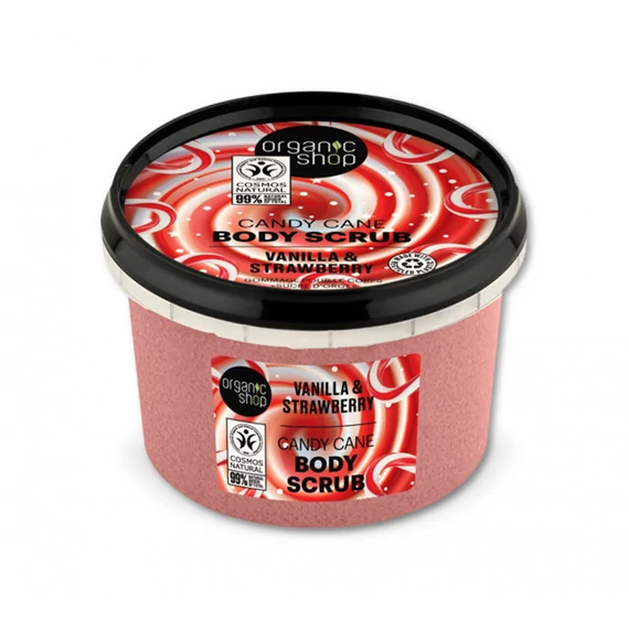 Organic Shop cukorkás testradír vaníliával és eperrel, 250 ml