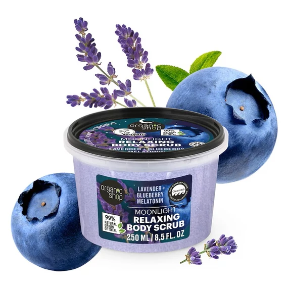 Organic Shop relaxáló testradír levendulával, áfonyával és melatoninnal, 250 ml